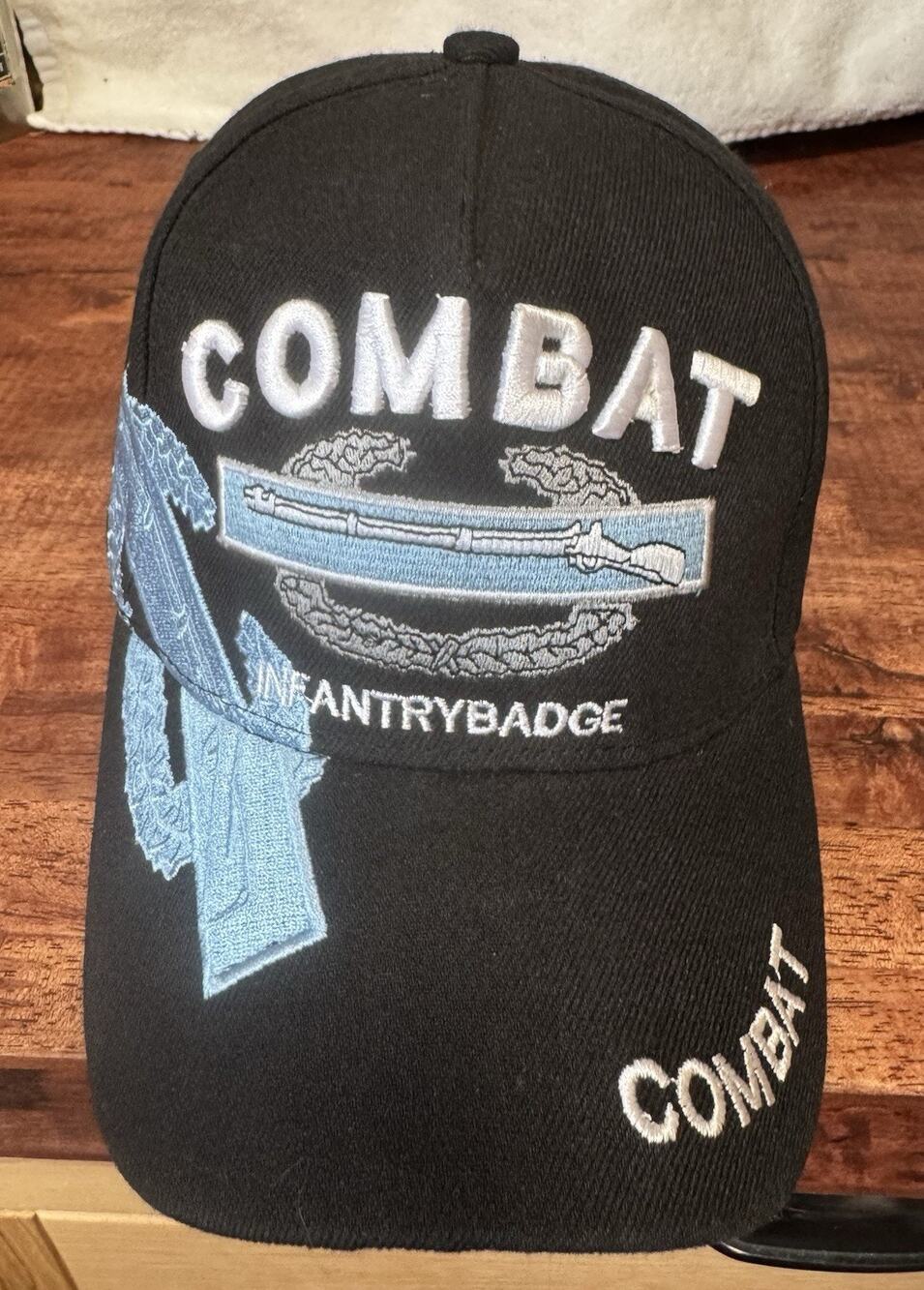 Combat infantry Badge Baseball cap/hat, Combat on bill & back, Black